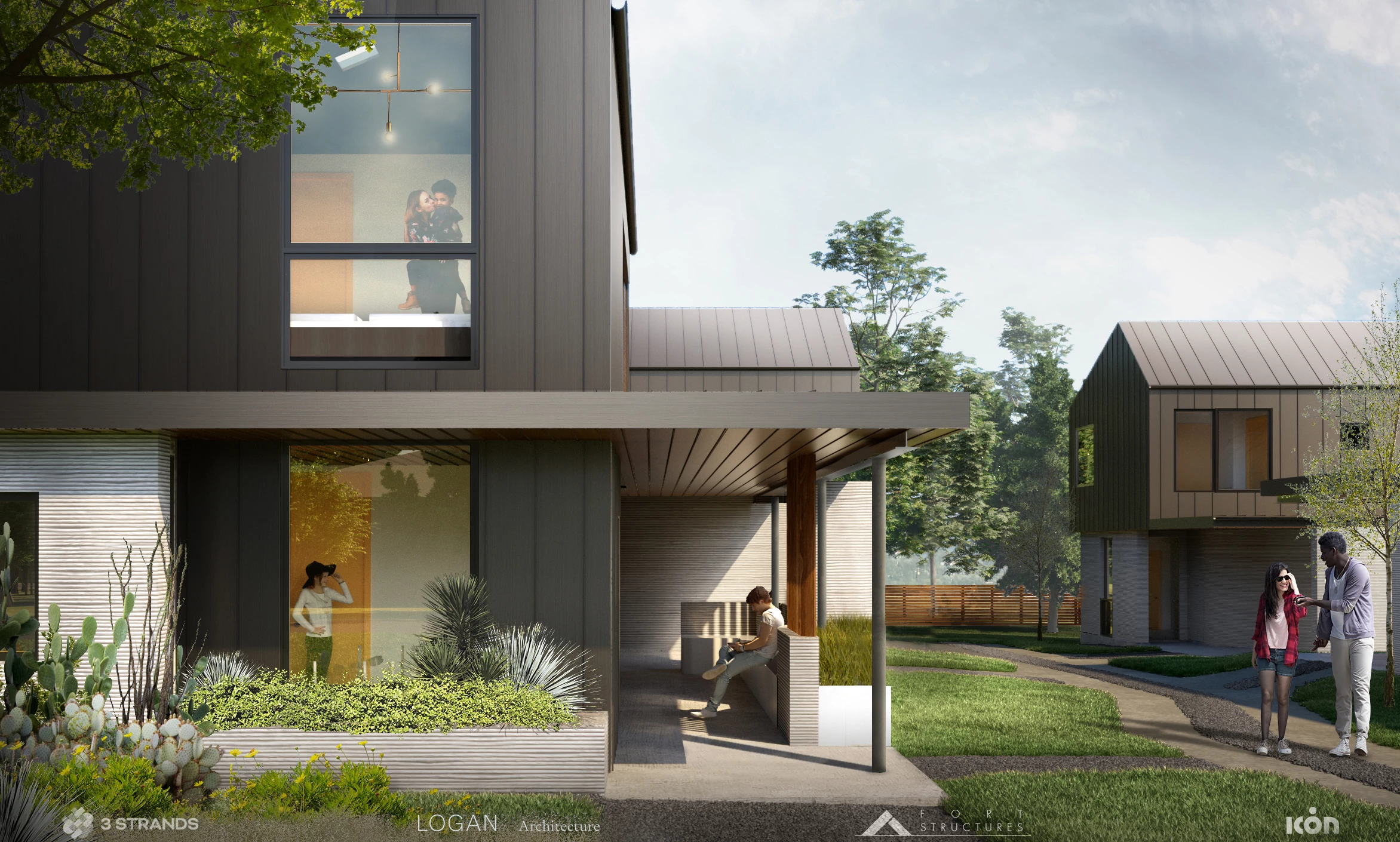 The 3D-printed homes were designed by Logan Architecture