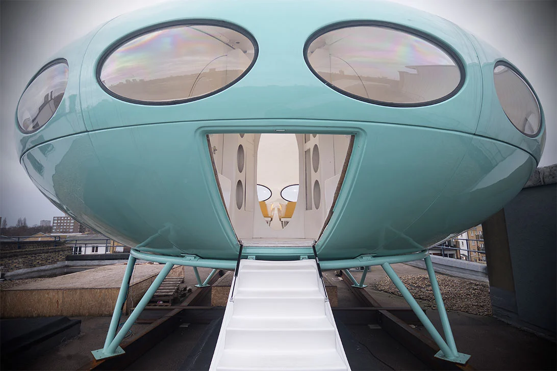 Futuro House No. 022 is on display at Central Saint Martins College of Art and Design in London