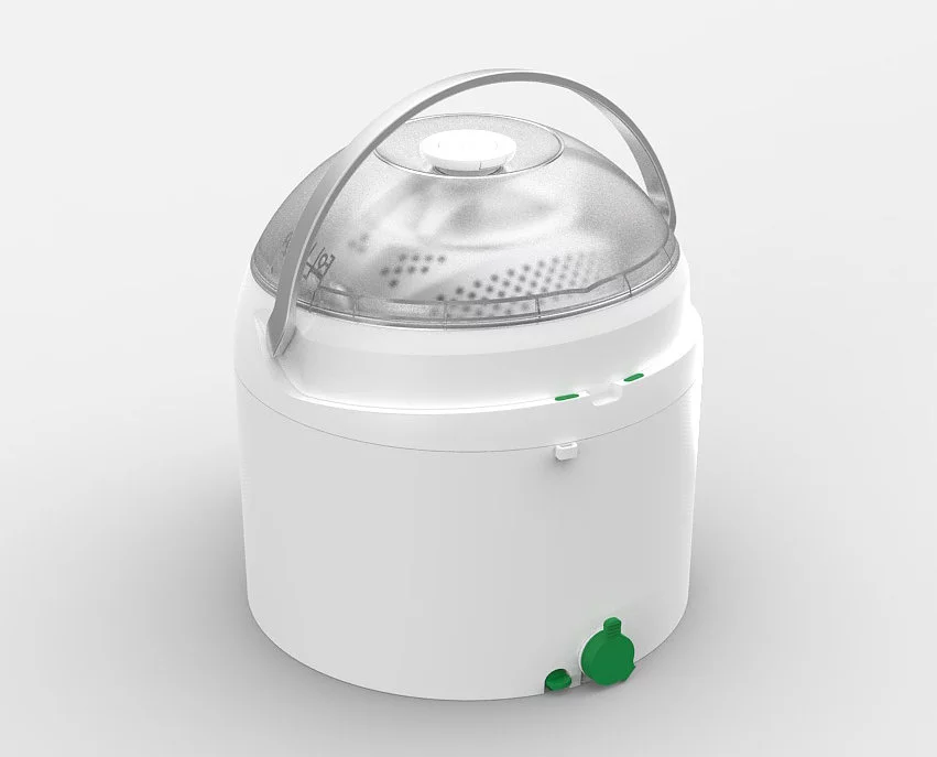 The production Drumi comes in white with silver or green trim