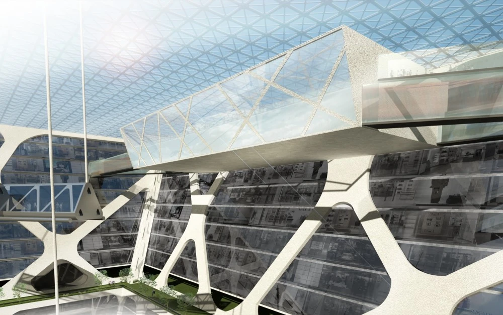 The first ten stories feature a pre-Columbian museum. The next ten stories house retail shops and domestic housing, whilst the deepest levels offer 35 stories of office space (Image: BNKR Aquitectura)