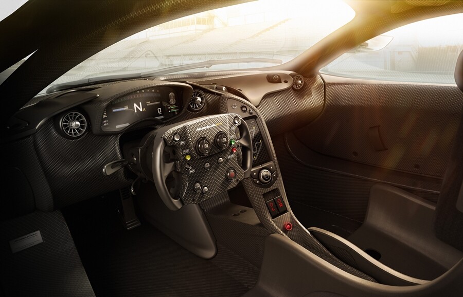 The P1 GTR features a stripped-down interior aimed at minimizing weight