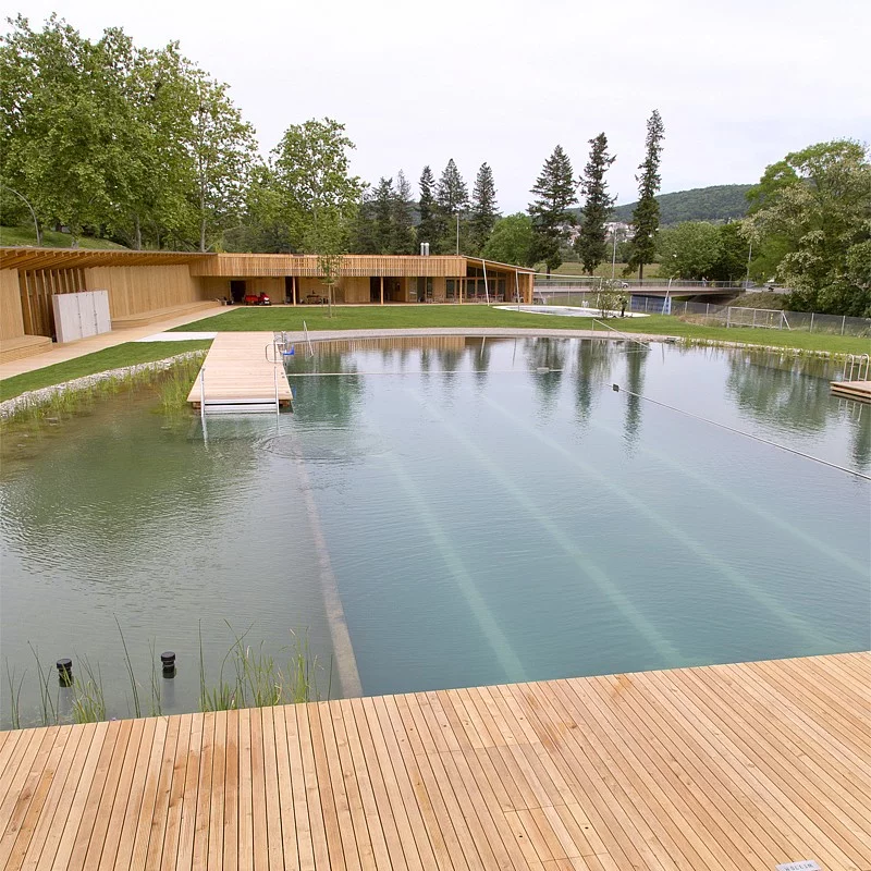 Lupp says a point of difference for the Naturbad Riehen is that it's au naturel from the ground up, allowing for better integration of the pool's natural technology with its wooden infrastructure (Photo: Helen Schneider)