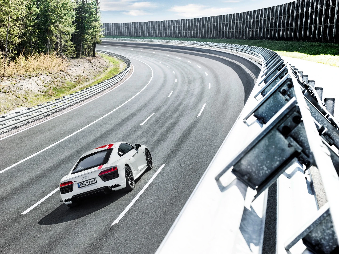 The Audi R8 V10 RWS on the move