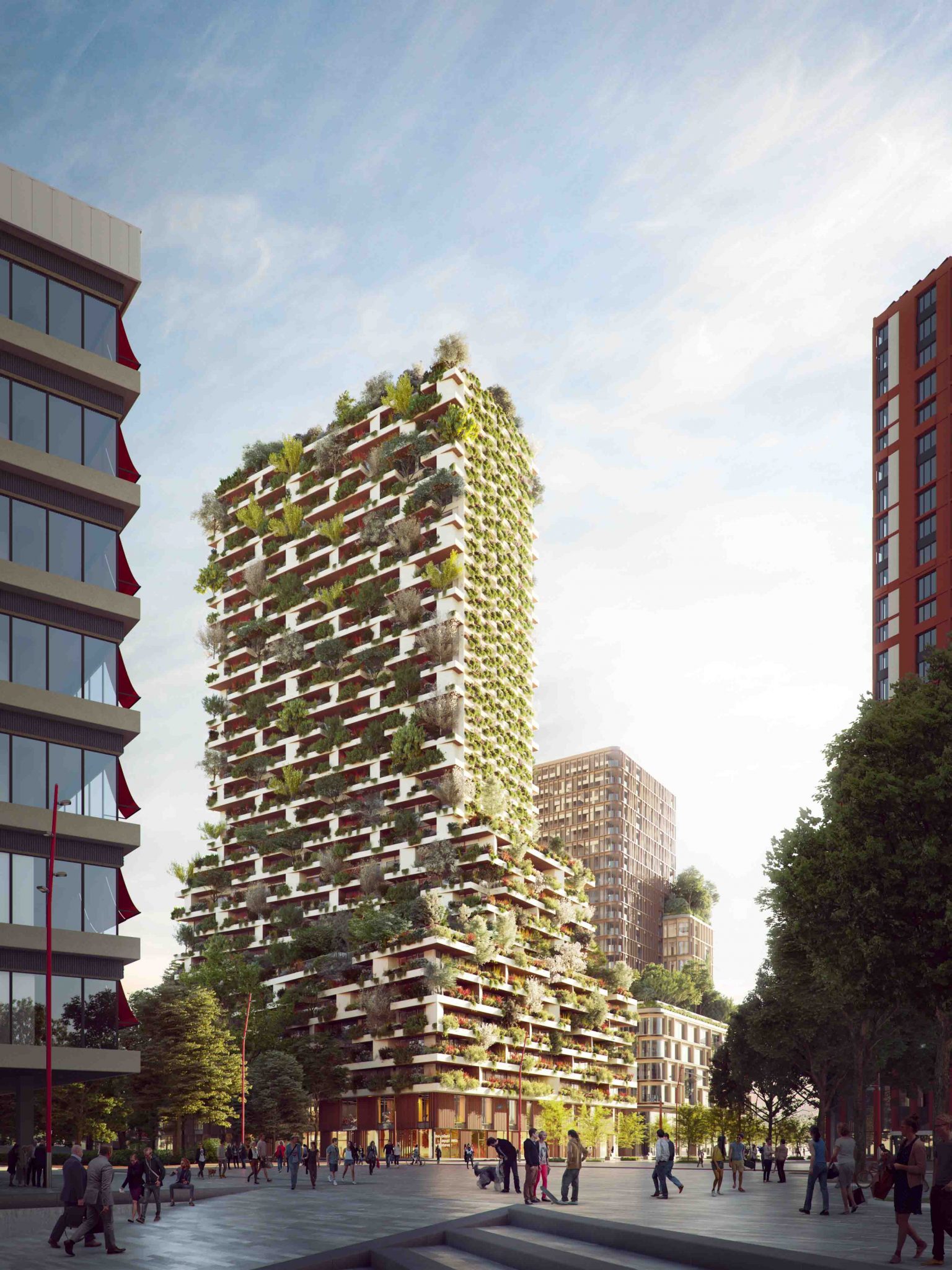 The Wonderwoods Vertical Forest reaches a maximum height of 105 m (344 ft)