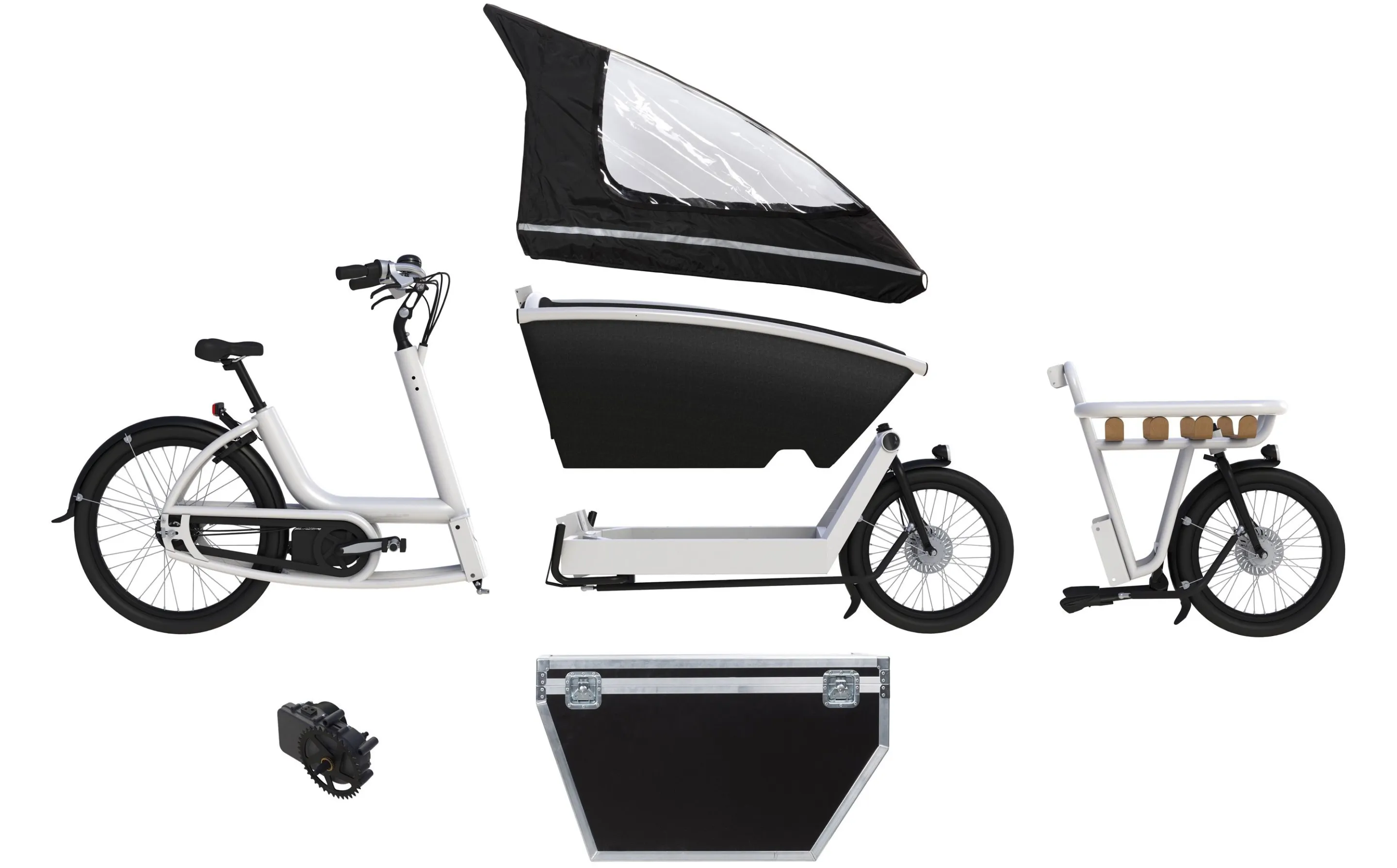 The Urban Arrow's various interchangeable components