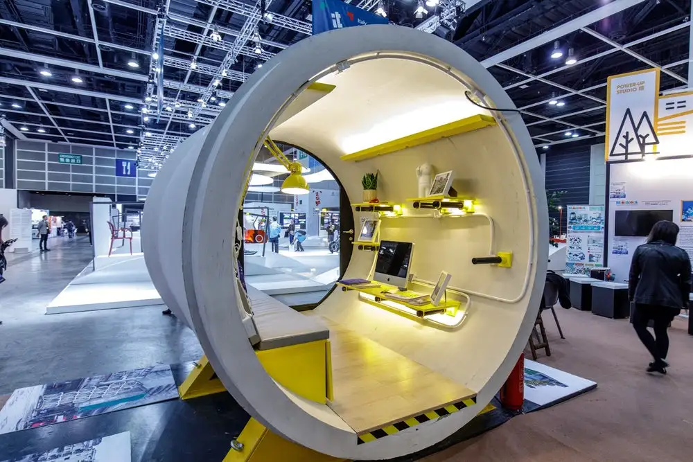 The OPod Tube House features an apartment-style layout suitable for one or two people