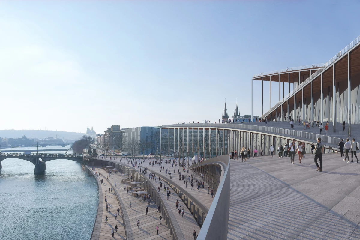 The Vltava Philharmonic Hall will be surrounded by a large public square and offer improved access to the waterfront