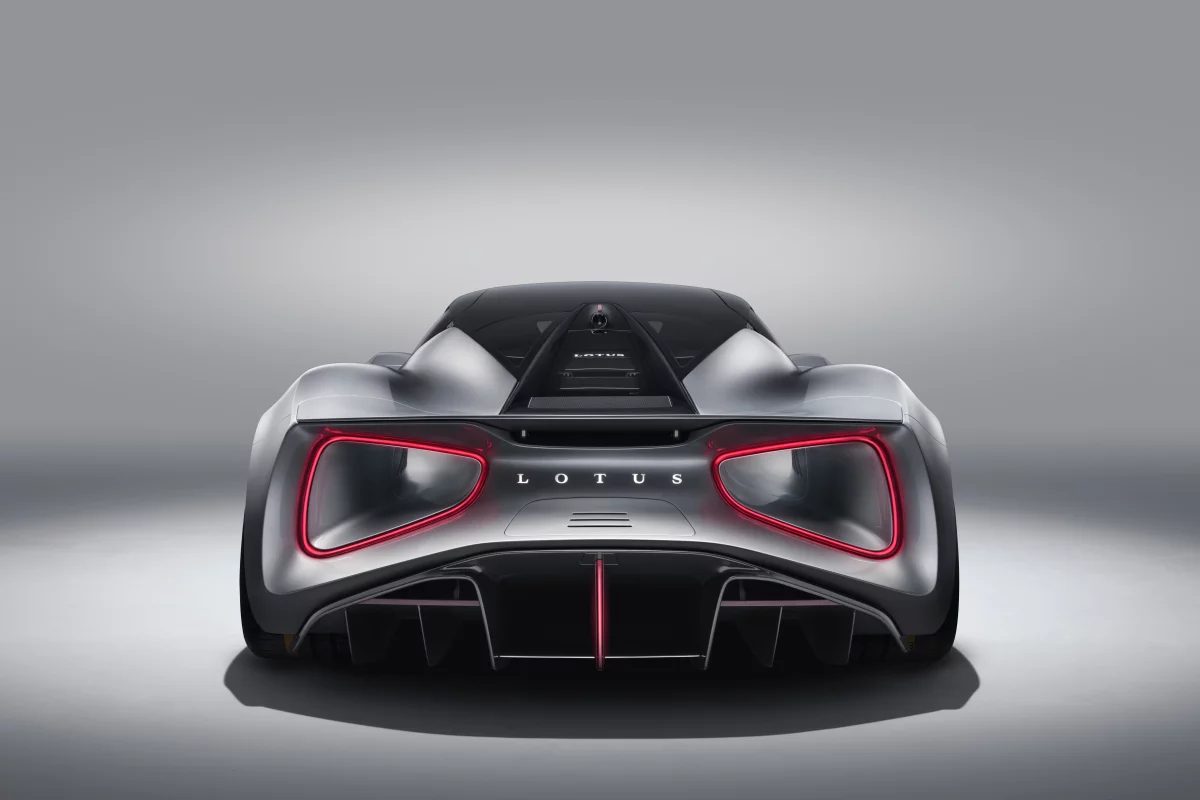 On the Lotus Evija giant venturi tunnels exit at the rear, rimmed by the taillights