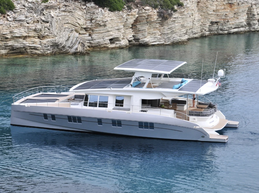 The yacht features a retractable roof top which can be closed during bad weather