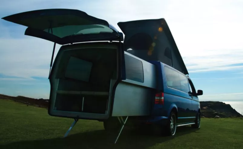 The DoubleBack is a sliding pod that extends the interior space of the Volkswagen T5 Transporter van
