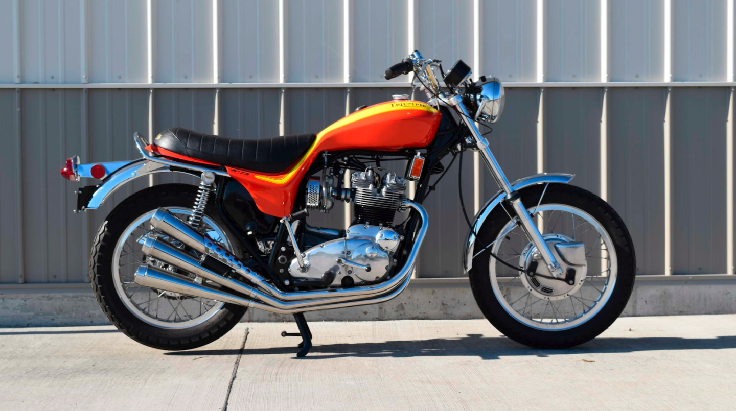 The most valuable variant of the Triumph/BSA triple-cylinder 750s of the late 1960s and early 1970s is the Hurricane X75 styled for the factory by Craig Vetter., and three went to auction in Vegas. The above bike was the most expensive at $28,050, with another 1973 model X75 being passed in with a high bid of $24,000 and a third from the 1973 model year fetching $12,650.The most valuable Triumph Hurricane X75 sold to date fetched $38,200 (£24,150) at Bonhams' Autumn Staffordshire Sale in 2012, while the auction record for a three-cylinder 750 was a BSA Formula 750 racer which fetched $104,760 at a Mecum auction in January 2014.