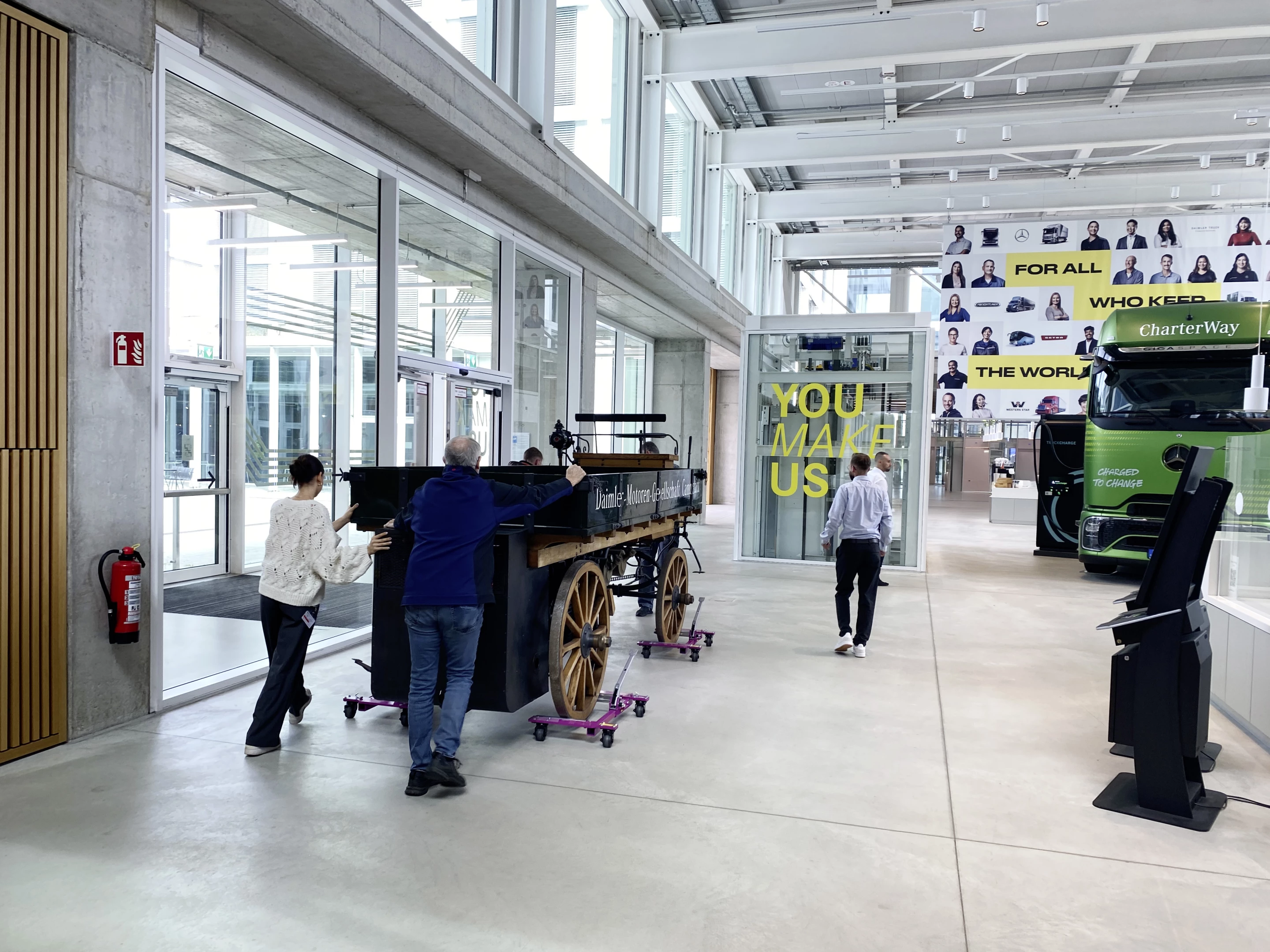 The truck will move from Daimler HQ to a technical school and then back again