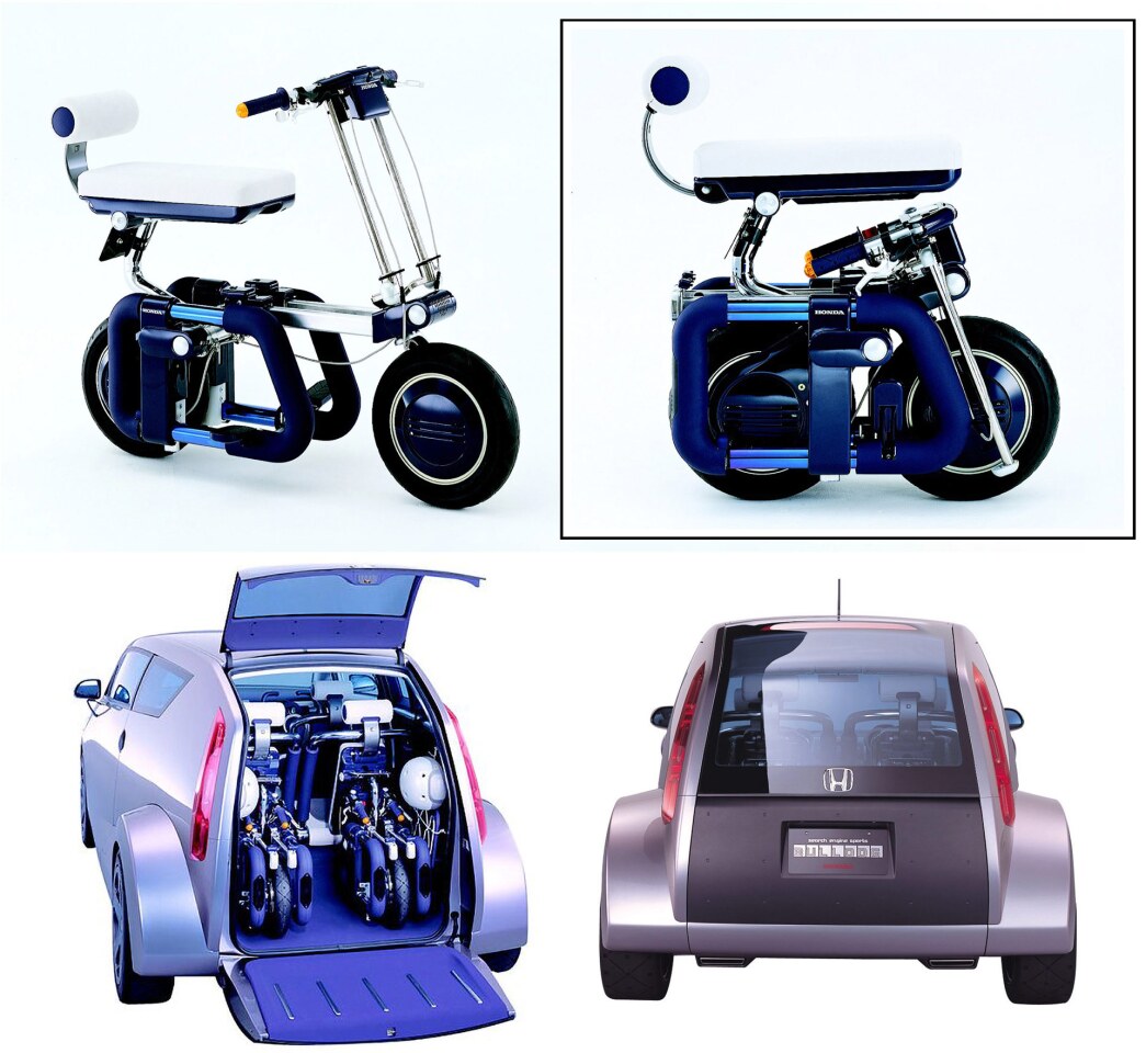 This was another Honda concept shown at the Tokyo Motor Show. The Bulldog carried two fold-up electric motorcycles behind the rear seats and the tailgate became the ramp to roll them out. As you can see, it would be hard to get a motorcycle to fold any smaller. These and many more electric concepts were covered in this extensive article from 2012.