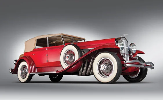 1930 Duesenberg Model J Convertible. This spectacular vehicle with celebrity history, features a 265 bhp, 420 cu. in. OHC inline eight-cylinder engine with three-speed manual transmission. Expected to bring a cool US$900,000 - 1.2m