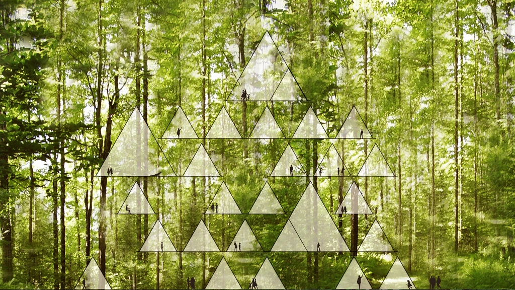 The treehouse takes some design cues from the Native American Tipi, and like that nomadic structure, is re-usable, adaptable, and leaves no damage to the site used when it's time to move on (Image: Penda)