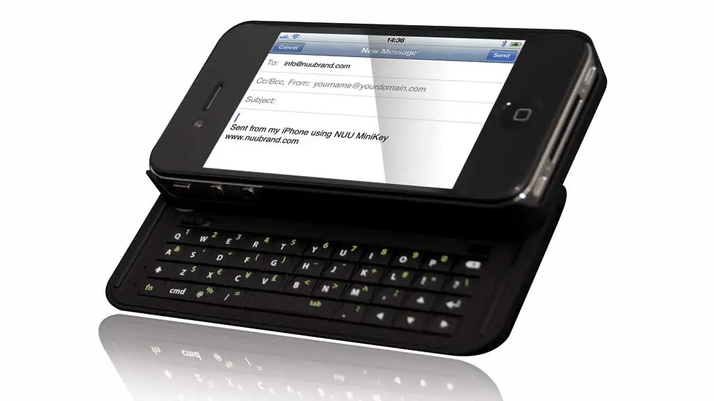 The Nuu MiniKey case adds a physical sliding QWERTY Bluetooth keypad to an iPhone 4
