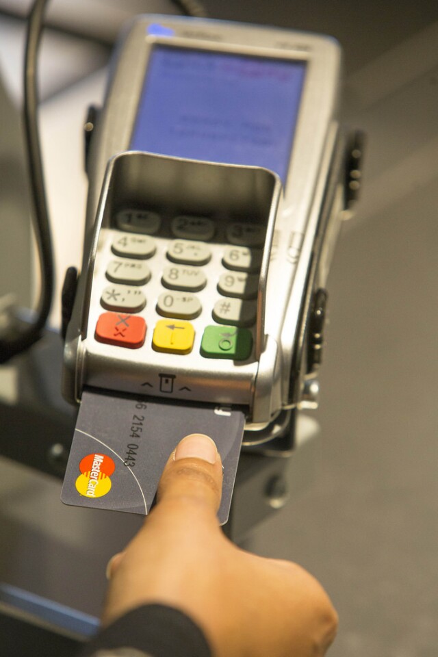 Instead of entering a pin or signing their name, users can place a finger over the sensor and get on with their day
