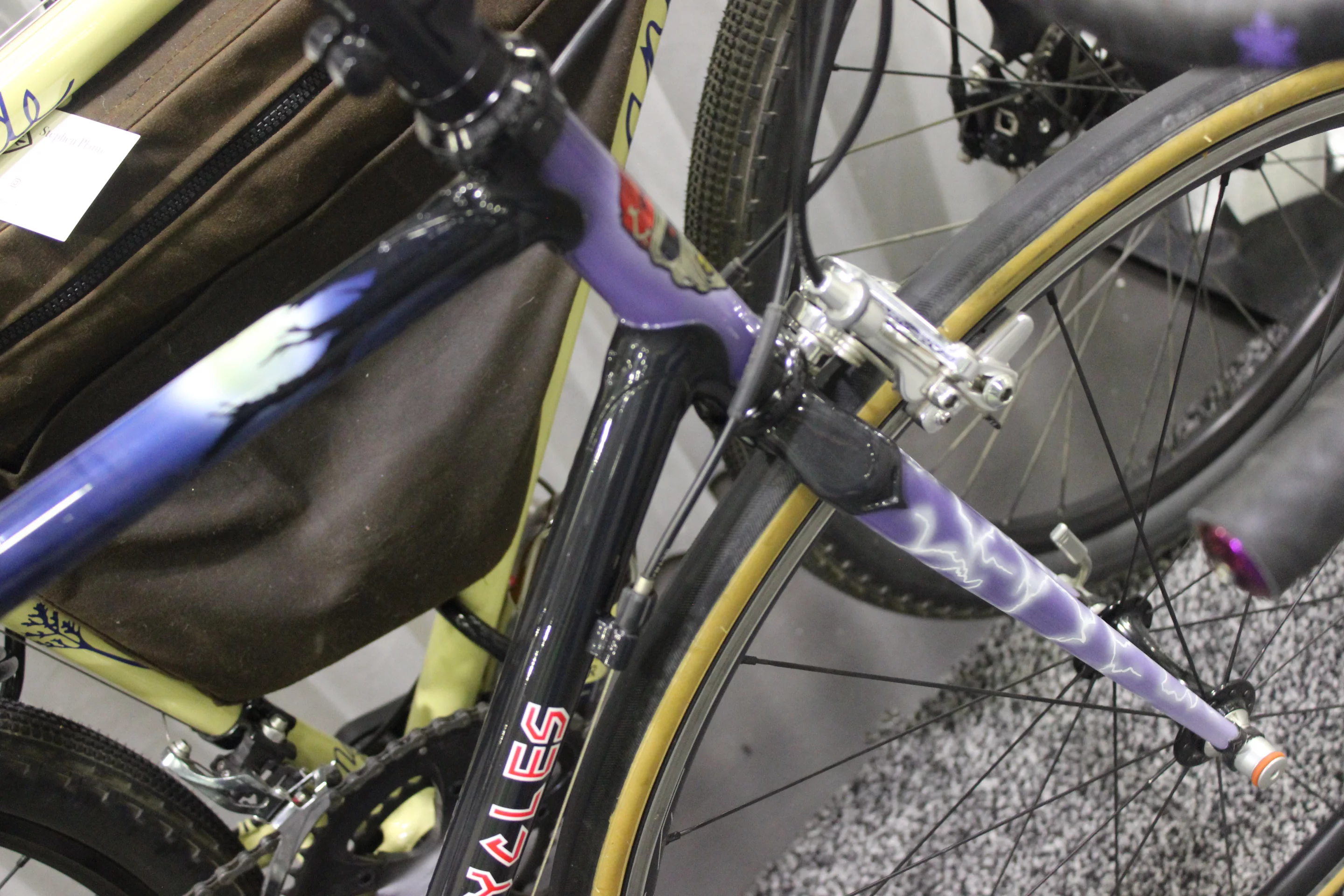 Spooky thunder-and-lightning paint job on a Plante Cycles road bike