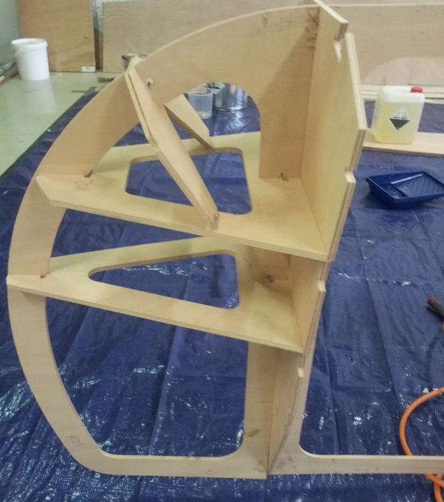 The first Kitetender prototype was constructed with marine plywood and glued with epox