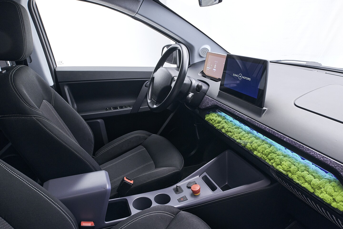 The Sion's interior has been fleshed out in the second generation prototype, with the Island Moss filtration system installed and the infotainment system active