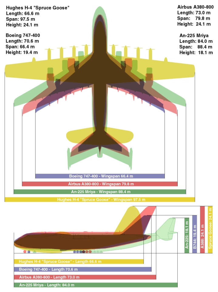 Size comparison of the Spruce Goose and other aircraft