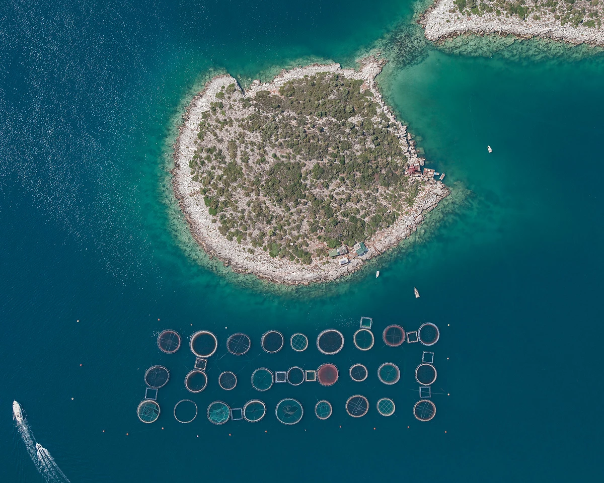Fish farms off the coast of Greece, 2017