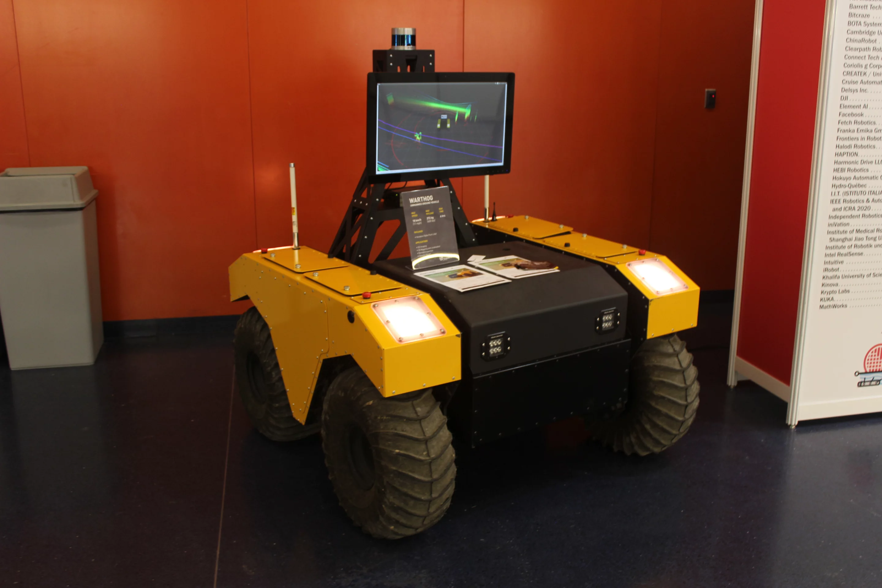 Clearpath Robotics' Warthog is an amphibious and autonomous all-terrain vehicle, capable of moving through the water at speeds of up to 4 km/h (2.5 mph)