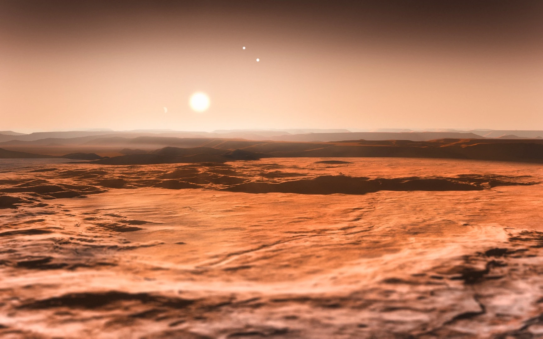This artist’s impression shows the view from the exoplanet Gliese 667Cd looking towards the planet’s parent star (Gliese 667C)