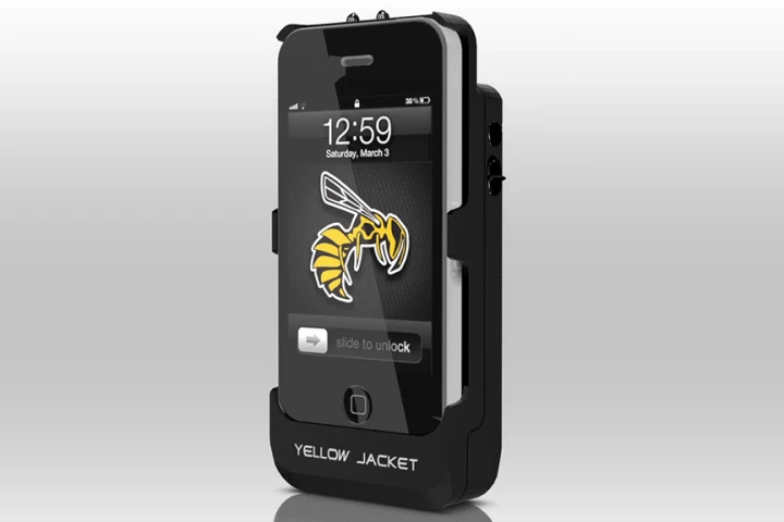 The Yellow Jacket combines an iPhone case and a 650 kV stun gun