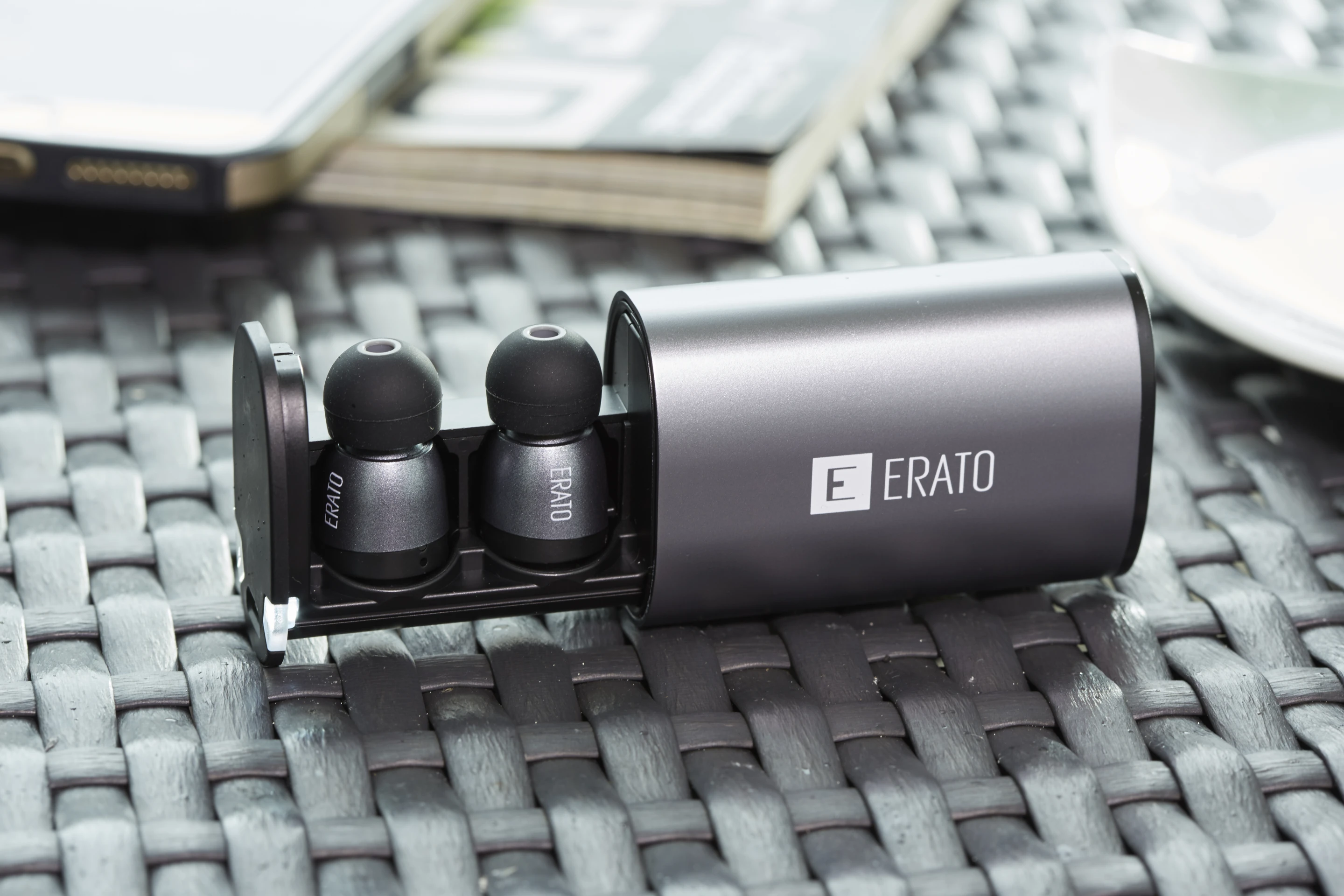 The earbuds charge in their case, which can also be used wirelessly