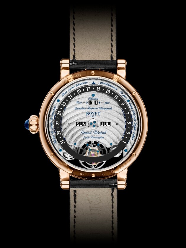Reverse of the Récital 22 Grand Récital showing the perpetual calendar