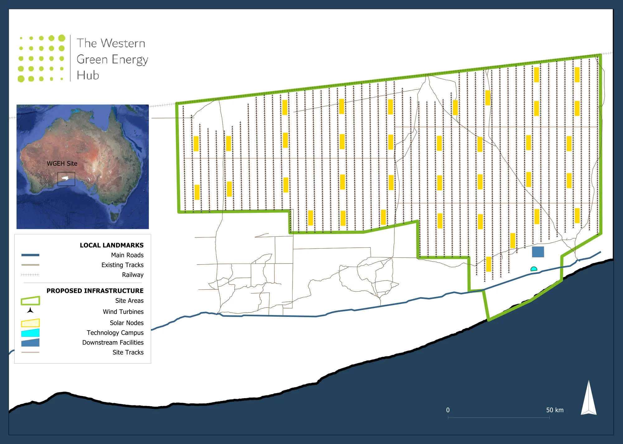 A 15,000-square-kilometrer area on the south-east coast of WA will phase in 50 MW of solar and wind generation, with hydrogen and ammonia production facilities