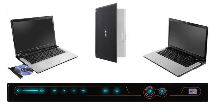 Close up of the luminous touch-sensitive hot key strip and various views of the GE700