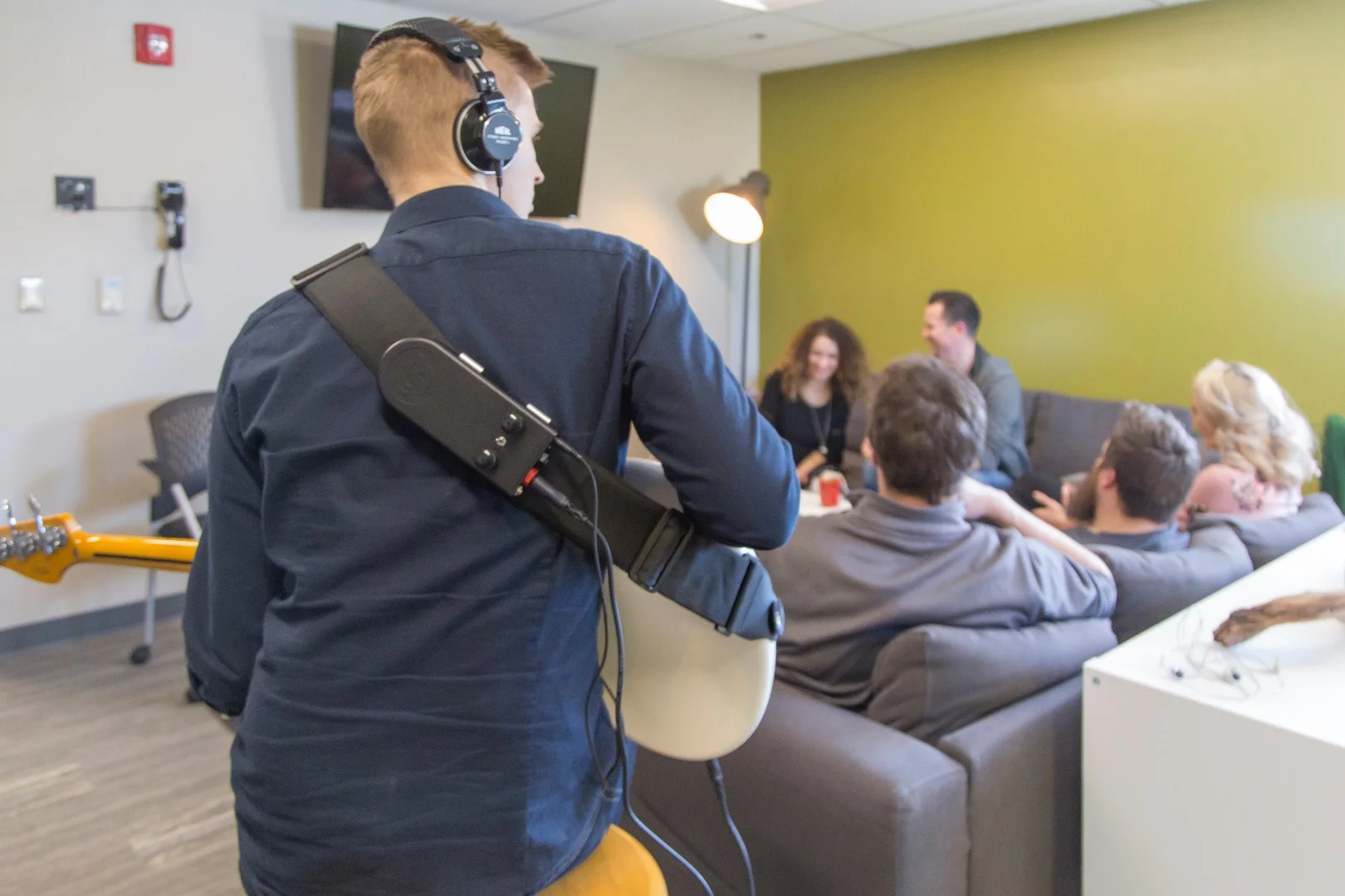 The BackBeat wearable subwoofer can be used with headphones for private noodling