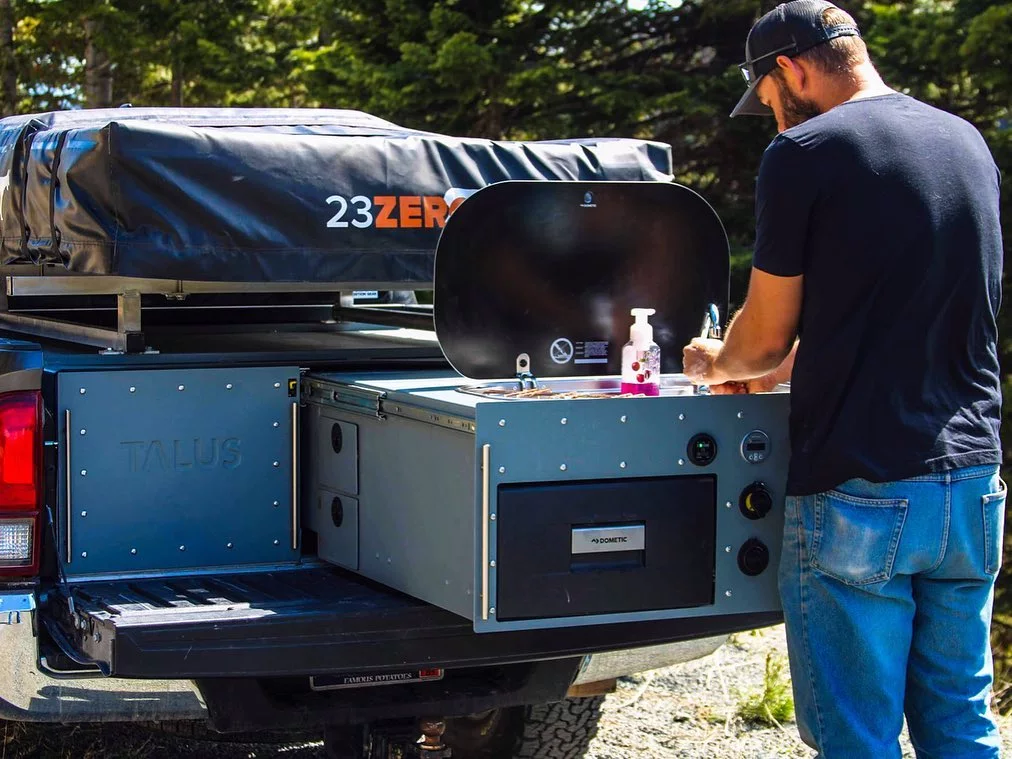Whether at camp or pulling over for a quick bite, simply drop the tailgate, slide the kitchen out and get cooking