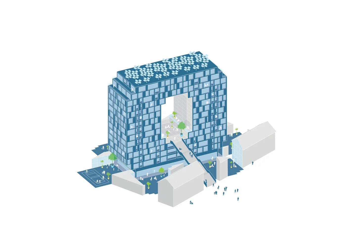 Architectural drawing of MVRDV's O-shaped apartment building