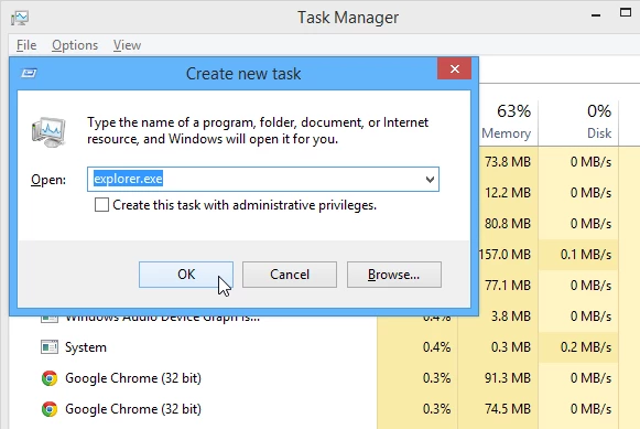 Restart Explorer from Task Manager