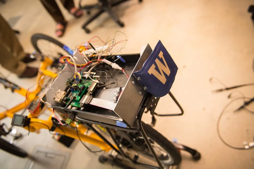 Another model of self-driving trike the team experimented with, this one still containing a seat