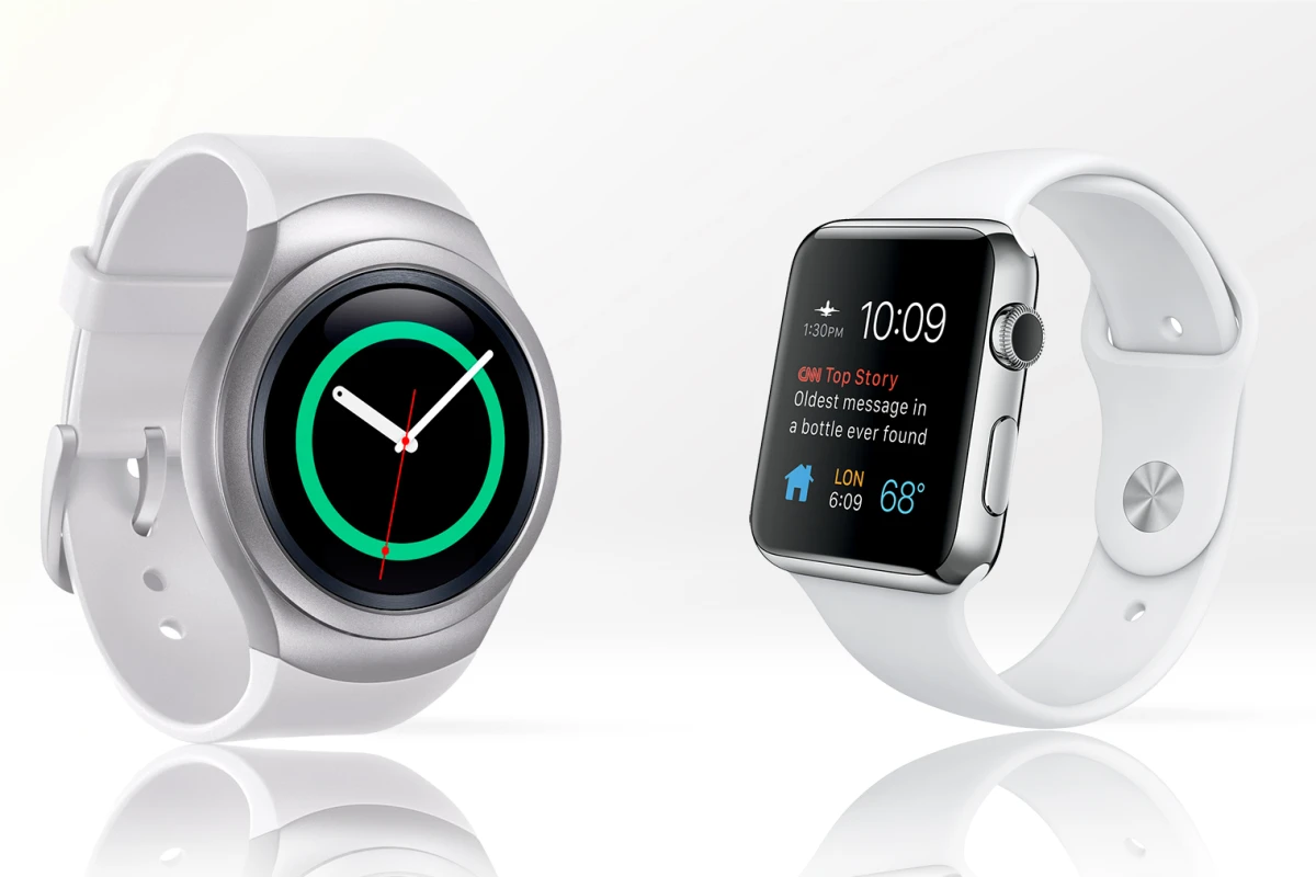 The Samsung Gear S2 (left) takes on the Apple Watch, as we compare the features and specs of the two flagship smartwatches