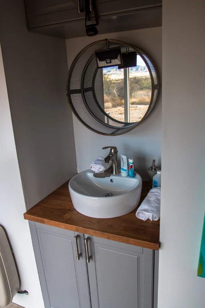 The "bathroom" sink and vanity.