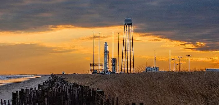 The pre-dawn Wallops Island launch pad with the Cygnus/Antares spacecraft poised for flight (Photo: NASA)