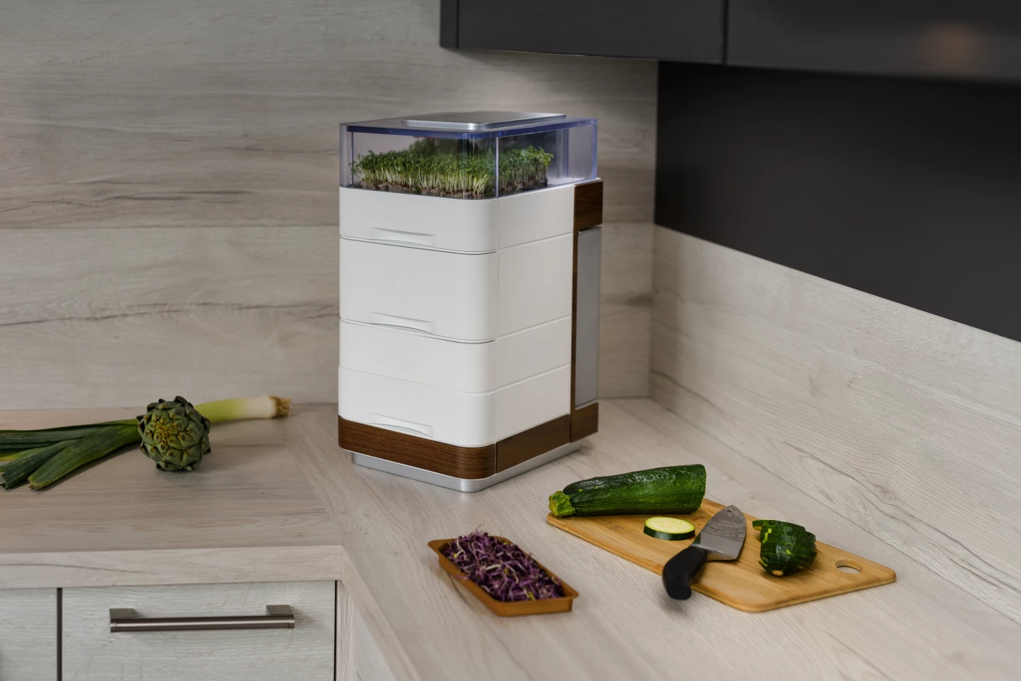 Up to six biodegradable pods containing organic seeds can be popped into the Cell One at any one time
