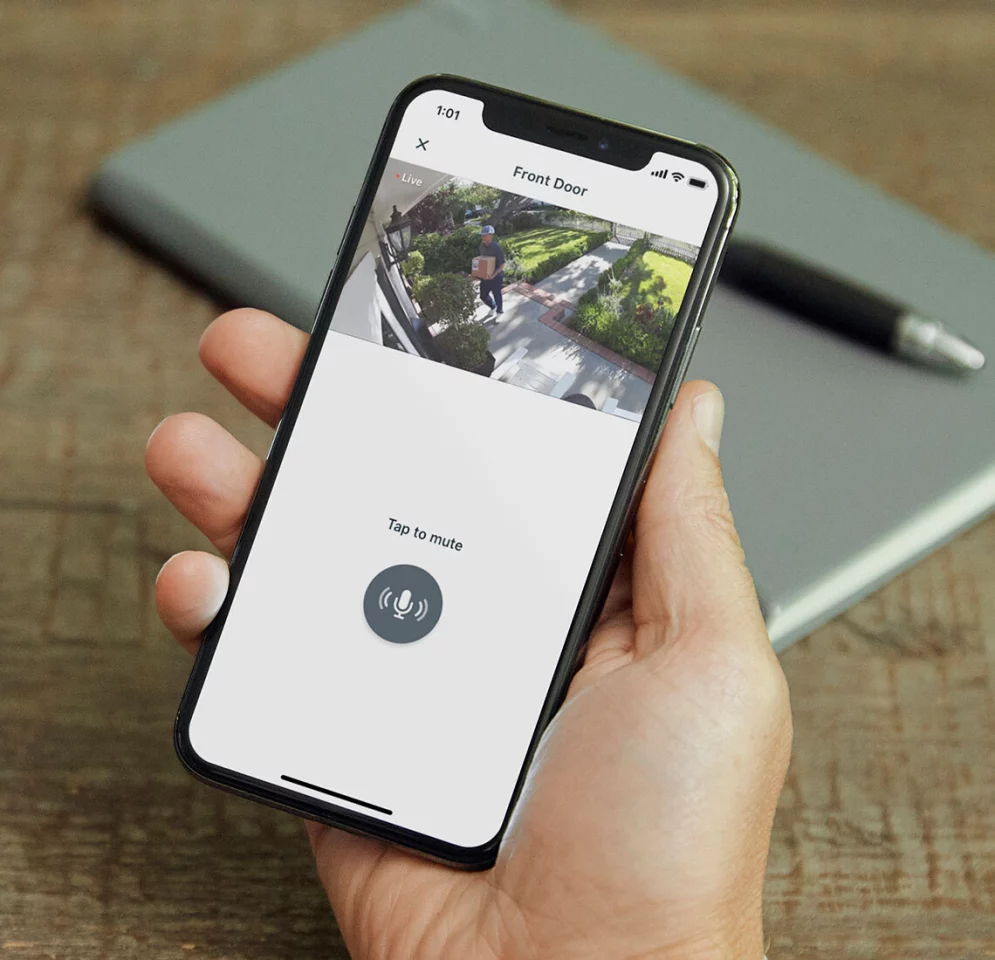 It's easy to bring up live camera vision, or scan through recorded events, through a smartphone app
