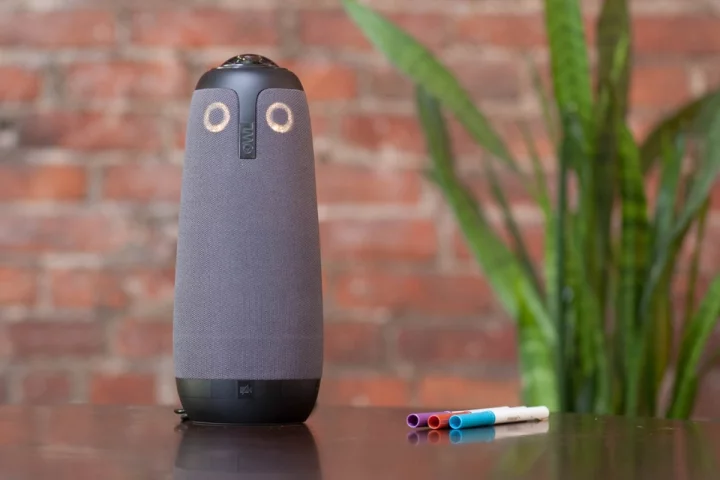 The cylindrical camera connects via a USB cable and comes ready to go with a bunch of common video conferencing tools