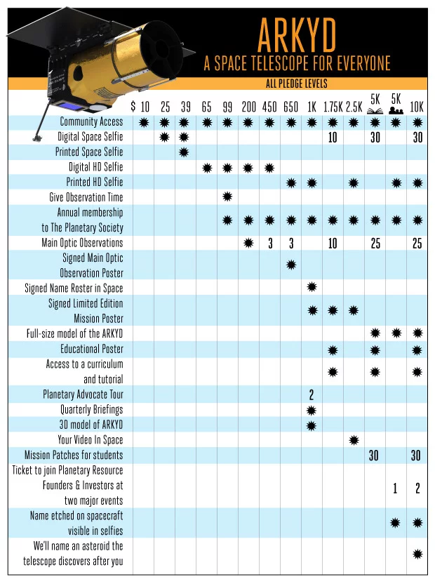 Arkdy 100 Kickstarter levels