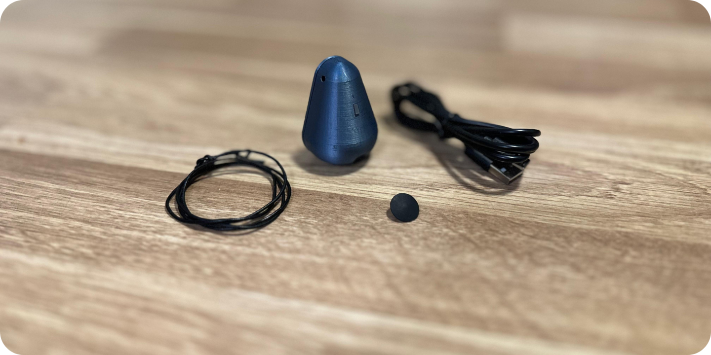 The compact pendant can be worn around your neck or clipped onto clothing