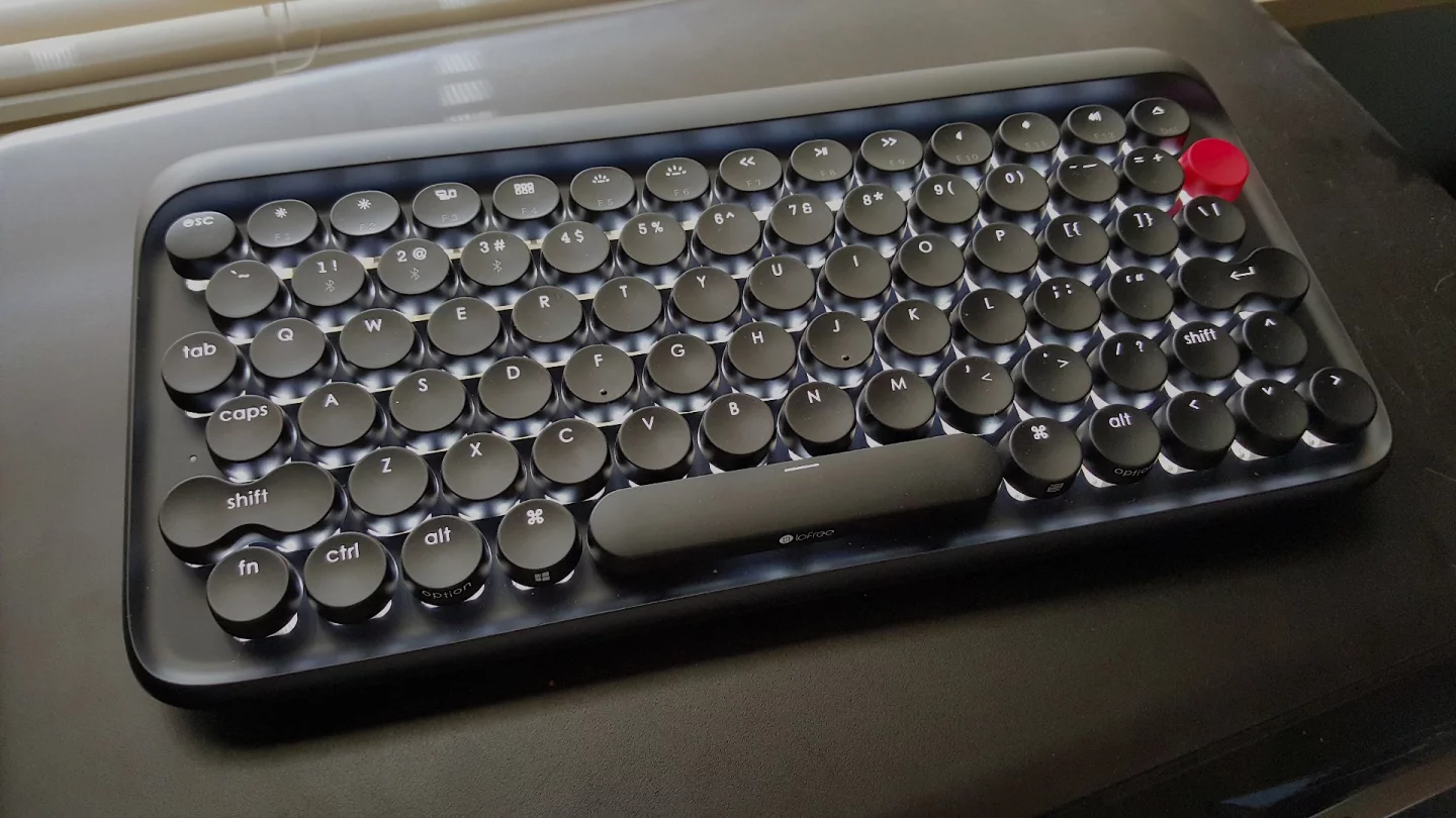 The Lofree keyboard with its backlight turned on