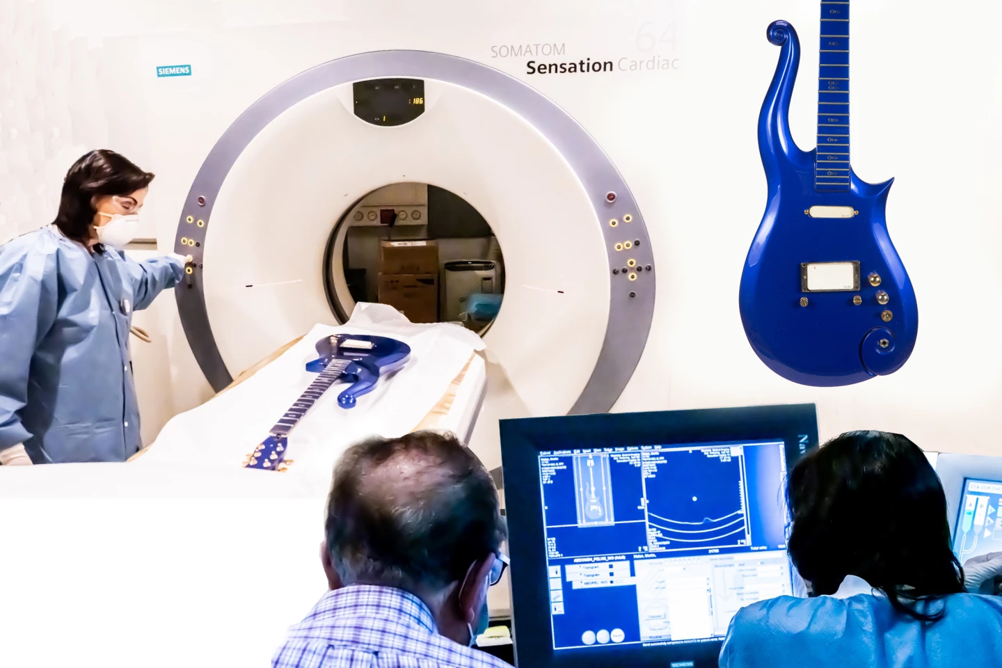 Prince’s Clouds guitar undergoes a CAT (computerized tomography) scan so that Julien's auctions can look under the surface of the guitar and understand its history by taking cross-sectional images of the body of the guitar.