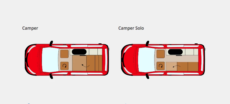 Two-/four-person and solo camper floor plans
