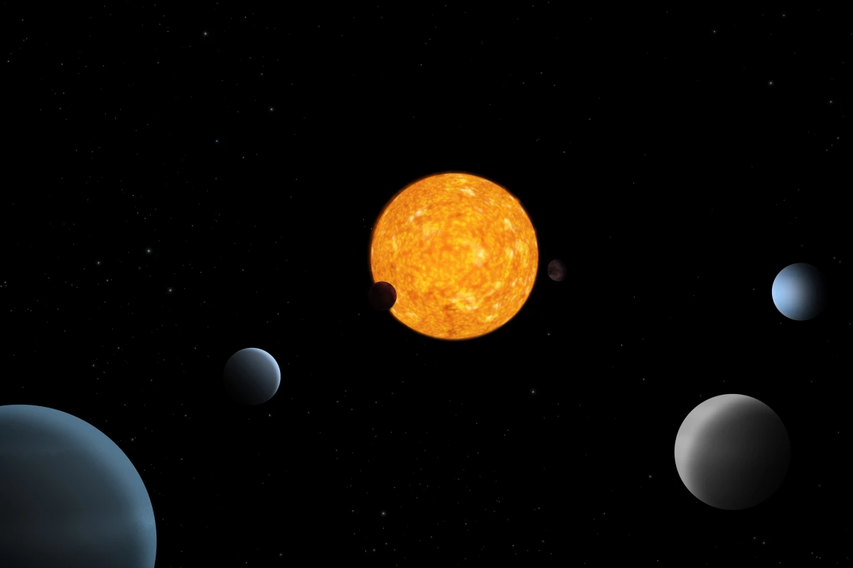 An artist's imagining of the TOI-178 system, which contains six exoplanets in a resonance pattern